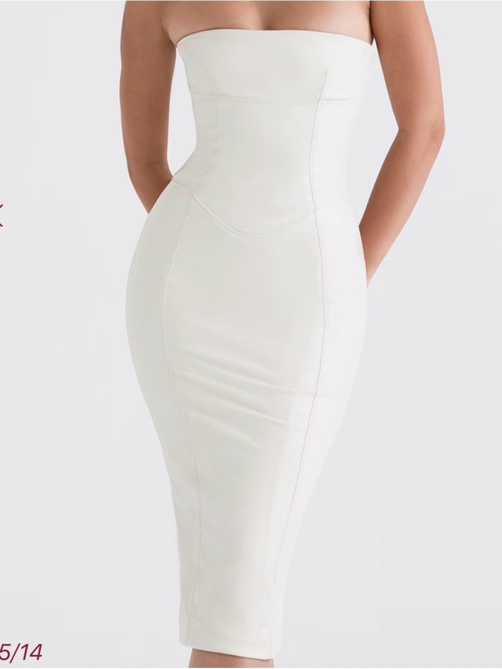 House of CB Camilla Midi Dress L+ Bodycorn Ivory Vegan Leather Strapless Corset